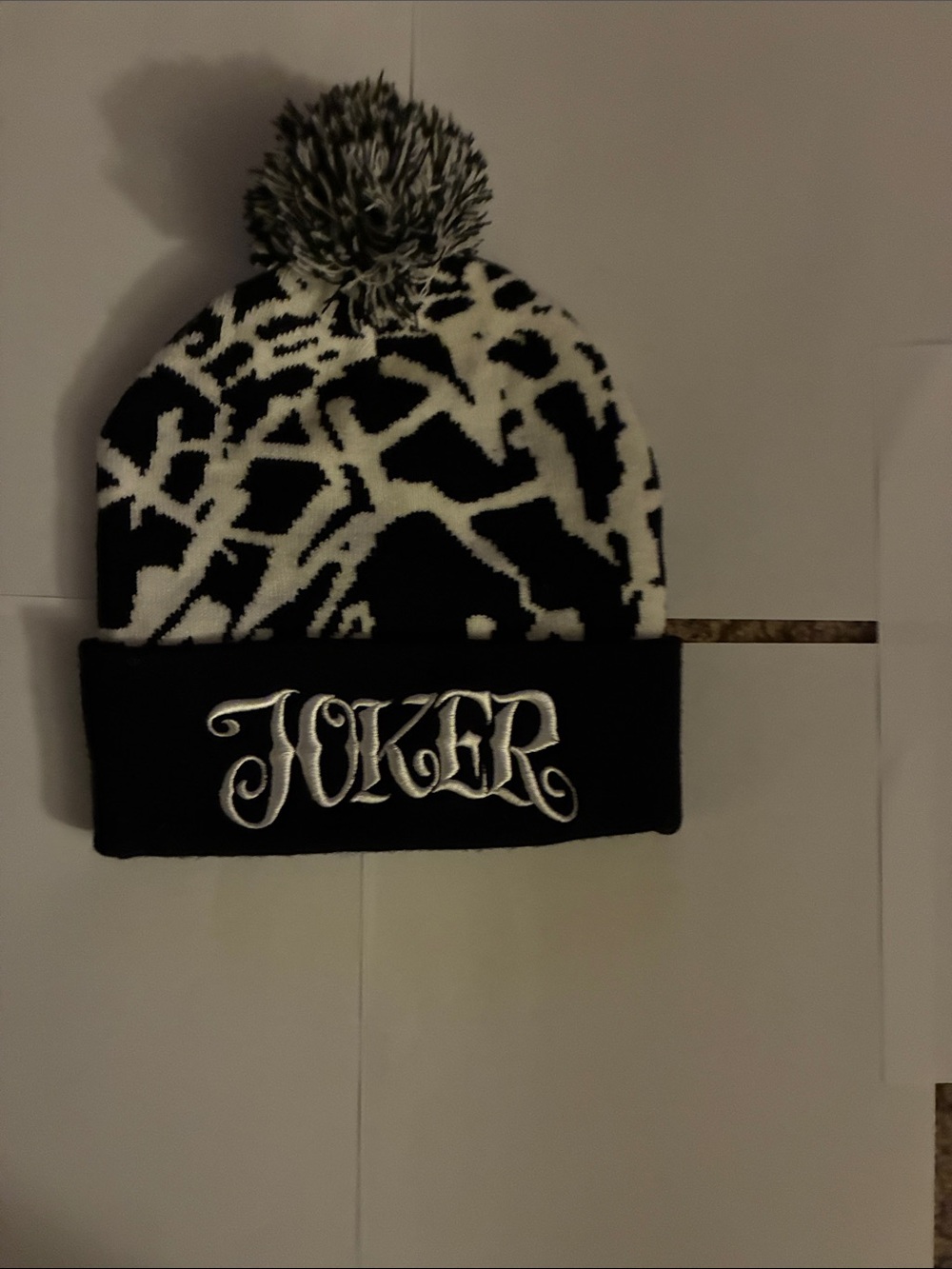 Joker Black & White Pom Knit Beanie